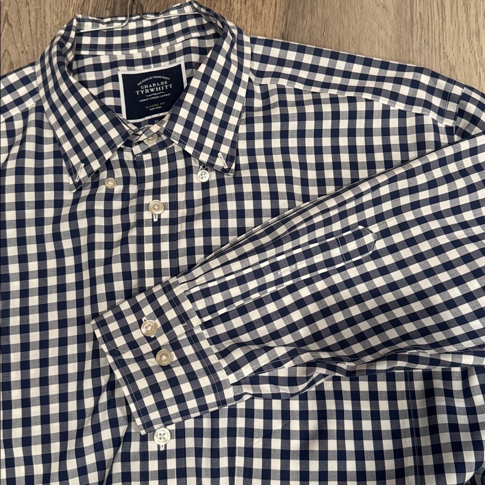 Charles Tyrwhitt Blue White Gingham Dress Shirt Size XL